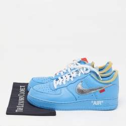 مملوكة مسبقًا حذاء رياضي أوف وايت x نايكي إير فورس 1 جلد أزرق MCA جامعة منخفض القمة مقاس 44.5