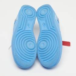 مملوكة مسبقًا حذاء رياضي أوف وايت x نايكي إير فورس 1 جلد أزرق MCA جامعة منخفض القمة مقاس 44.5