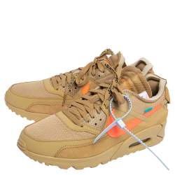 Pre Owned Off-White x Nike Beige Mesh And Suede Air Max 90 Desert Ore Sneakers Size 44