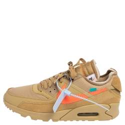 Pre Owned Off-White x Nike Beige Mesh And Suede Air Max 90 Desert Ore Sneakers Size 44