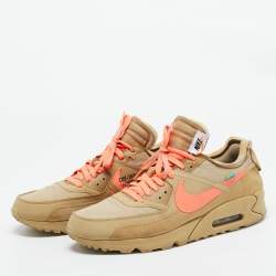 Off-White x Nike Beige Fabric and Suede Air Max 90 Desert Ore Sneakers Size 46