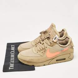 Off-White x Nike Beige Fabric and Suede Air Max 90 Desert Ore Low Top Sneakers Size 43