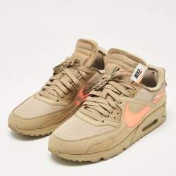 Off-White x Nike Beige Fabric and Suede Air Max 90 Desert Ore Low Top Sneakers Size 43