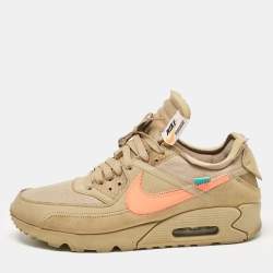 Off-White x Nike Beige Fabric and Suede Air Max 90 Desert Ore Low Top Sneakers Size 43