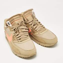 Off-White x Nike Beige Fabric and Suede Air Max 90 Desert Ore Low Top Sneakers Size 43