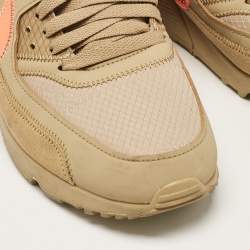 Off-White x Nike Beige Fabric and Suede Air Max 90 Desert Ore Low Top Sneakers Size 43