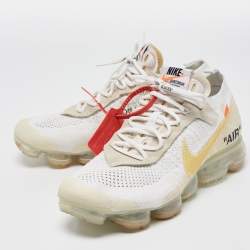 Pre Owned Off-White x Nike White Knit Fabric Air Vapormax Lace Up Sneakers Size 44.5