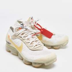 Pre Owned Off-White x Nike White Knit Fabric Air Vapormax Lace Up Sneakers Size 44.5