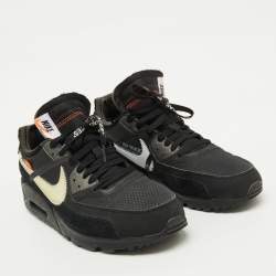 Off-White x Nike Black Fabric and Suede Air Max 90 Sneakers Size 45.5