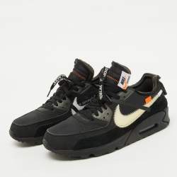 Off-White x Nike Black Fabric and Suede Air Max 90 Sneakers Size 45.5