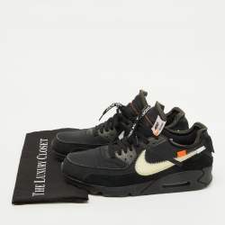 Off-White x Nike Black Fabric and Suede Air Max 90 Sneakers Size 45.5