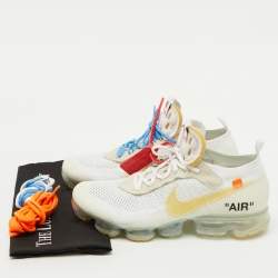Pre Owned Off-White x Nike White Knit Fabric Air Vapormax Lace Up Sneakers Size 45