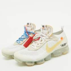 Pre Owned Off-White x Nike White Knit Fabric Air Vapormax Lace Up Sneakers Size 45