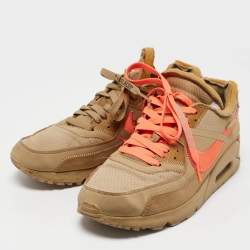 Off-White x Nike Beige Fabric and Suede Air Max 90 Desert Ore Sneakers Size 40.5