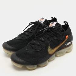 Off-White x Nike Black Knit Fabric And Suede Air Vapormax Flyknit Sneakers Size 44.5