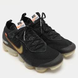 Off-White x Nike Black Knit Fabric And Suede Air Vapormax Flyknit Sneakers Size 44.5