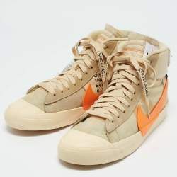 Pre Owned Off-White x Nike Beige Fabric and Leather Blazer Mid All Hallow's Eve Mid Top Sneakers Size 41
