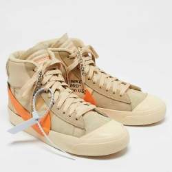 Pre Owned Off-White x Nike Beige Fabric and Leather Blazer Mid All Hallow's Eve Mid Top Sneakers Size 41