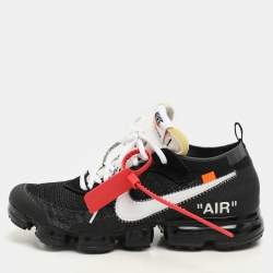 Pre Owned Off-White x Nike Black Knit Fabric and Suede Air VaporMax Low Top Sneakers Size 43