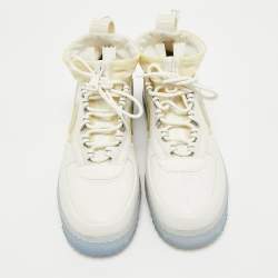 Off-White x Nike White Fabric and Leather Air Force1 Gore High Top Sneakers Size 43
