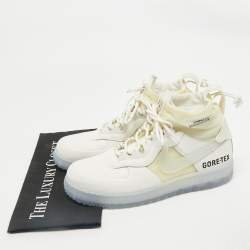 Off-White x Nike White Fabric and Leather Air Force1 Gore High Top Sneakers Size 43