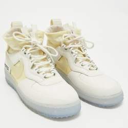 Off-White x Nike White Fabric and Leather Air Force1 Gore High Top Sneakers Size 43