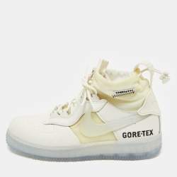 Off-White x Nike White Fabric and Leather Air Force1 Gore High Top Sneakers Size 43