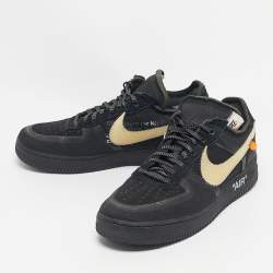 Pre Owned حذاء رياضي أوف وايت x نايكي شبكي وسويدي أسود إير فورس 1 لو مقاس 46