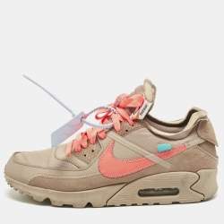 Pre Owned Off-White x Nike Brown Fabric and Leather Air Max 90 Desert Ore Lace Up Sneakers Size 42.5