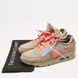 Pre Owned Off-White x Nike Brown Fabric and Leather Air Max 90 Desert Ore Lace Up Sneakers Size 42.5