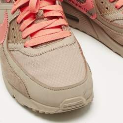 Pre Owned Off-White x Nike Brown Fabric and Leather Air Max 90 Desert Ore Lace Up Sneakers Size 42.5