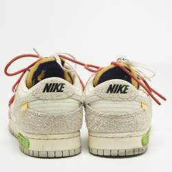 Pre Owned Off-White x Nike Cream/White Leather and Suede Dunk Low Top Sneakers Size 45