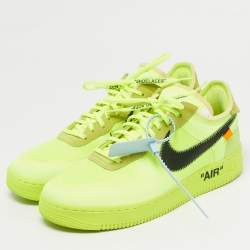 Pre Owned Off-White x Nike Neon Green Mesh and Suede Air Force 1 Low Volt Sneakers Size 45
