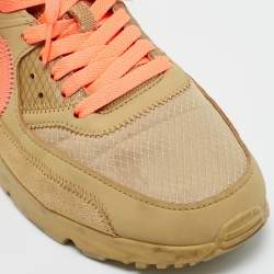 مملوكة مسبقًا Off-White x Nike Beige Fabric and Leather Air Max 90 Desert Ore Lace Up Sneakers Size 44