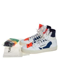 Pre Owned Off White White/Blue Leather And Canvas 3.0 Off-Court High Top Sneakers Size 43