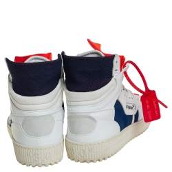 Pre Owned Off White White/Blue Leather And Canvas 3.0 Off-Court High Top Sneakers Size 43