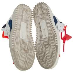 Pre Owned Off White White/Blue Leather And Canvas 3.0 Off-Court High Top Sneakers Size 43