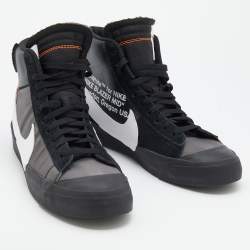 Pre Owned Off-White x Nike Black Suede And Leather Mid Blazer Lace Up Sneakers Size 46