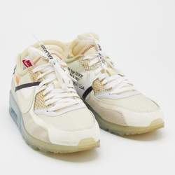 Pre Owned Off-White x Nike White Leather And Mesh The 10th Air Max 90 Low Top Sneakers Size 46