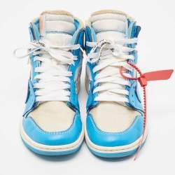 Off-White x Nike Blue/Grey Leather and Mesh Jordan 1 Retro High  Sneakers Size 40.5
