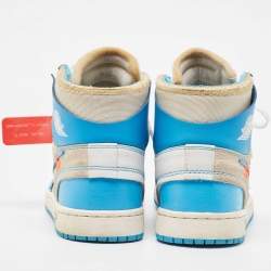 Off-White x Nike Blue/Grey Leather and Mesh Jordan 1 Retro High  Sneakers Size 40.5