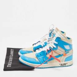 Off-White x Nike Blue/Grey Leather and Mesh Jordan 1 Retro High  Sneakers Size 40.5