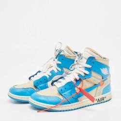 Off-White x Nike Blue/Grey Leather and Mesh Jordan 1 Retro High  Sneakers Size 40.5