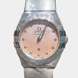Pre Owned Omega Pink MOP Diamond Stainless Steel Constellation 123.10.24.60.57.002 Women’s Wristwatch 24 mm 