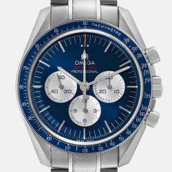 Omega Blue Stainless Steel Speedmaster Manual Winding Men's Wristwatch 42 mm