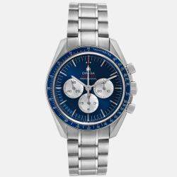 Omega Blue Stainless Steel Speedmaster Manual Winding Men's Wristwatch 42 mm