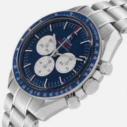 Omega Blue Stainless Steel Speedmaster Manual Winding Men's Wristwatch 42 mm