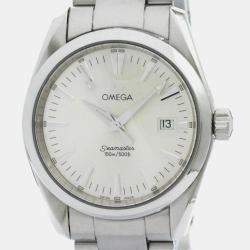 Omega Silver Stainless Steel Seamaster Aqua Terra Quartz Men's Wristwatch 36 mm