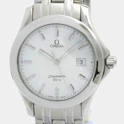 Omega White Stainless Steel Seamaster 2511.21 Quartz Men's Wristwatch 36 mm