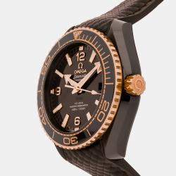 Omega Brown Ceramic Seamaster Planet Ocean 215.62.40.20.13.001 Automatic Men's Wristwatch 39 mm